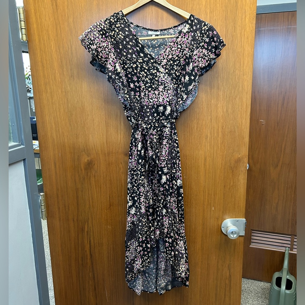Maurices Black and Pink Floral High Low Dress